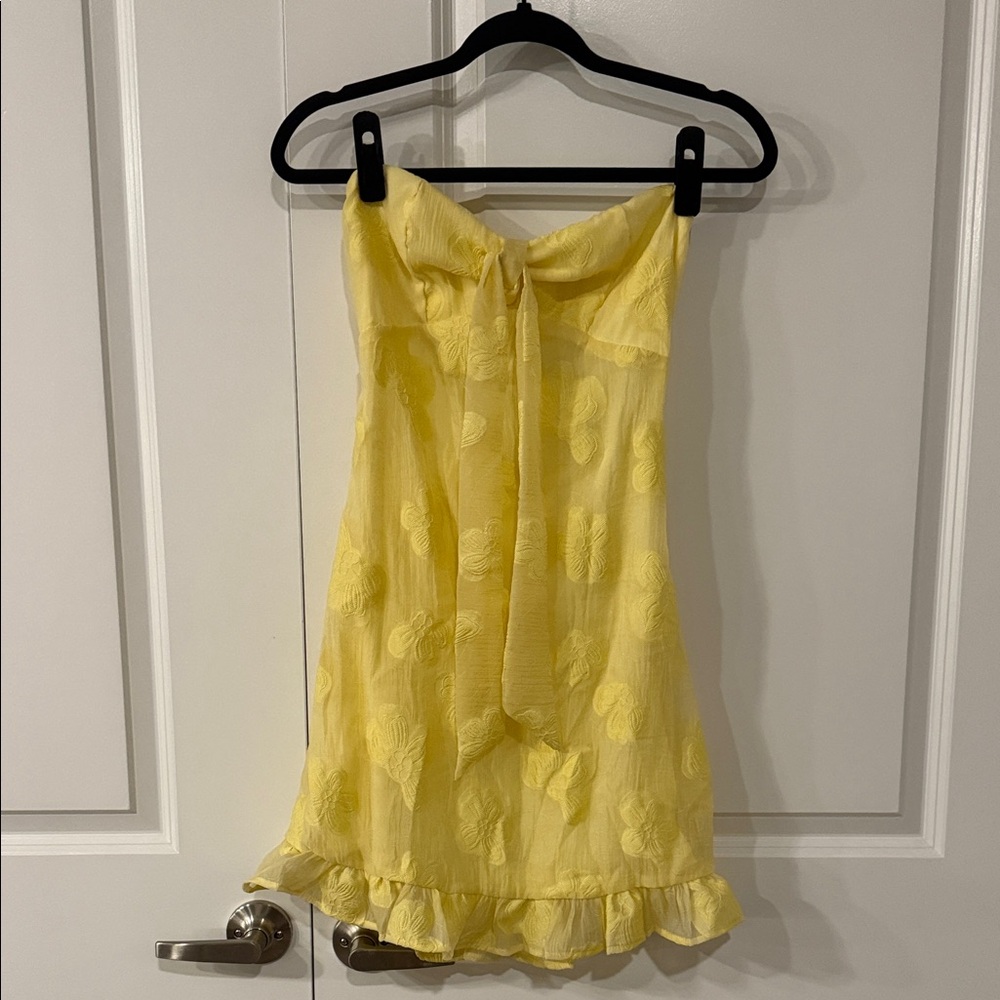 Strapless Yellow Ruffle-Hem Sundress